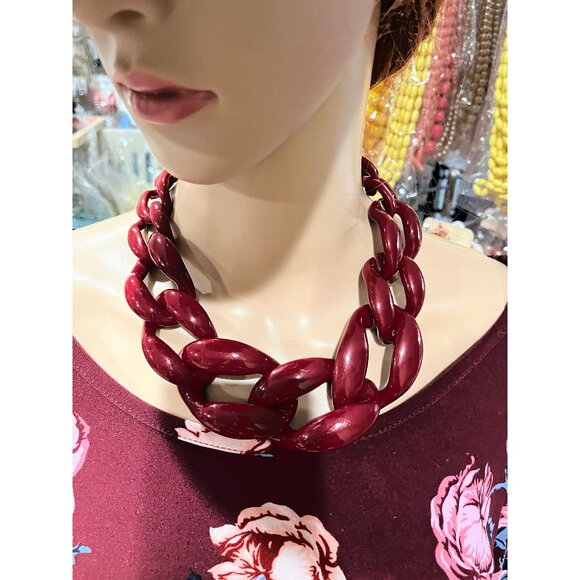 Acrylic chain link necklace burgundy garnet maroon chain necklace statement - Picture 1 of 9